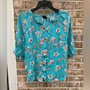 Turquoise Floral Gathered Modlusive Boho Shirt